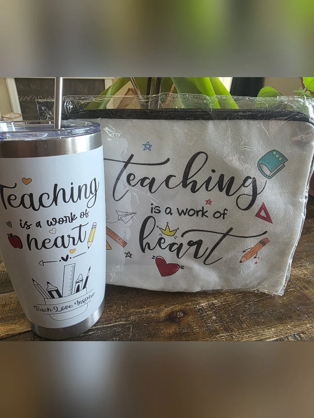 Teaching Is a Work of Heart Canvas Tote Bag - White/Black And Cup